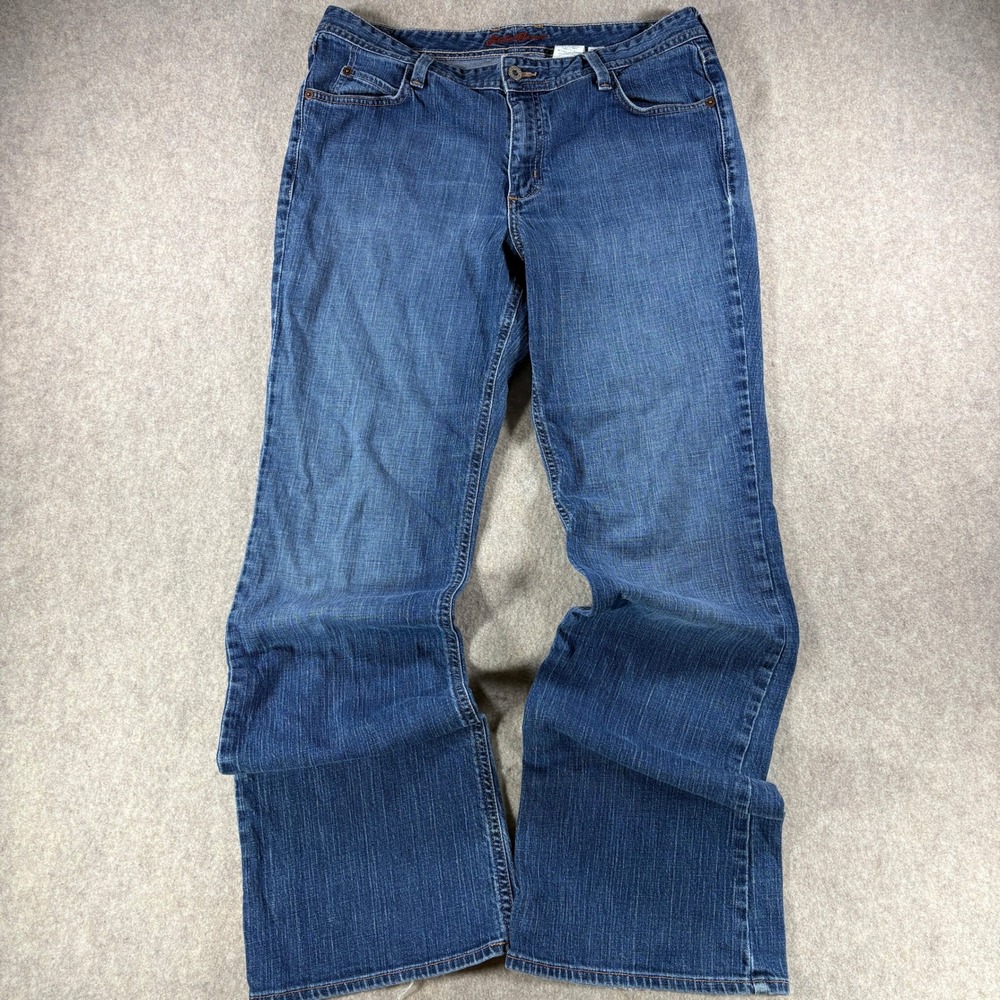 Y2K Eddie Bauer Womens Jeans Bootcut Stretch Denim Dark Wash Blue Size 12 Tall